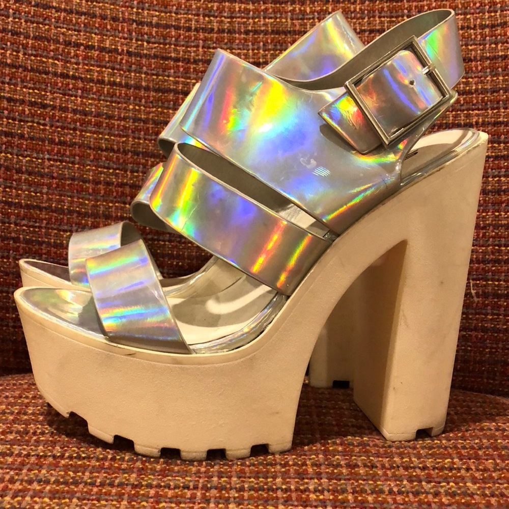 Metallic/Holographic Platform Heels
